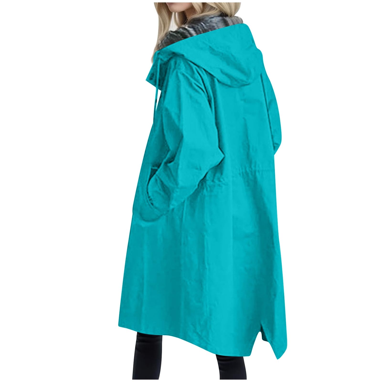 Trench Coat pour femme, trench long avec capuche, parka, manteau de transition, manteau d'été, veste coupe-vent, veste d'extérieur léger, trench coat, manteau, coupe-vent, bleu, taille L
