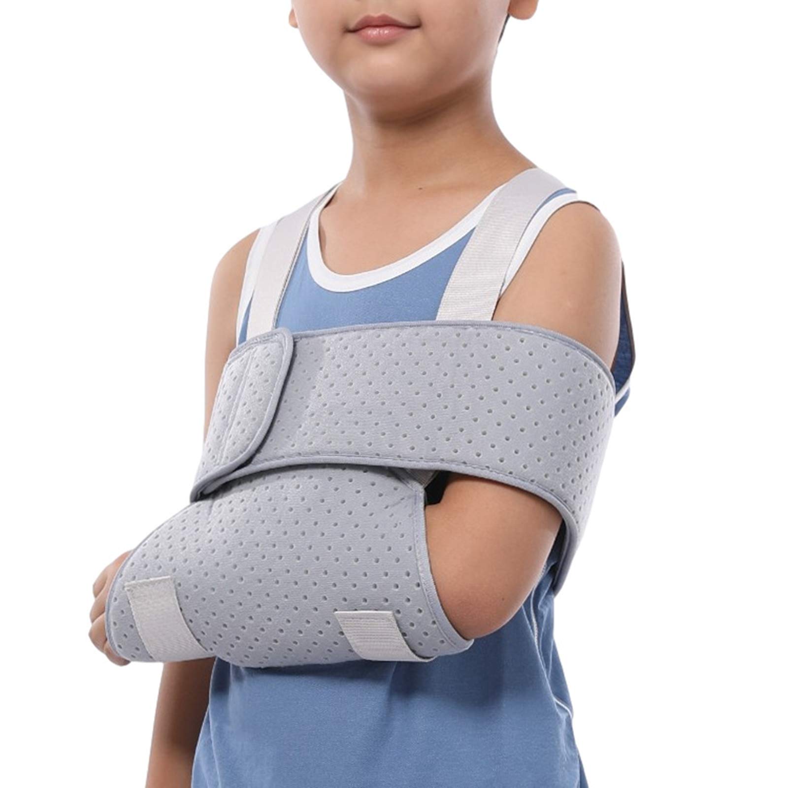 Cabestrillo para niños, material transpirable, máxima comodidad, manguito rotador totalmente ajustable, soporte de codo para hombro roto y espacio de almacenamiento para estabilizar el brazo