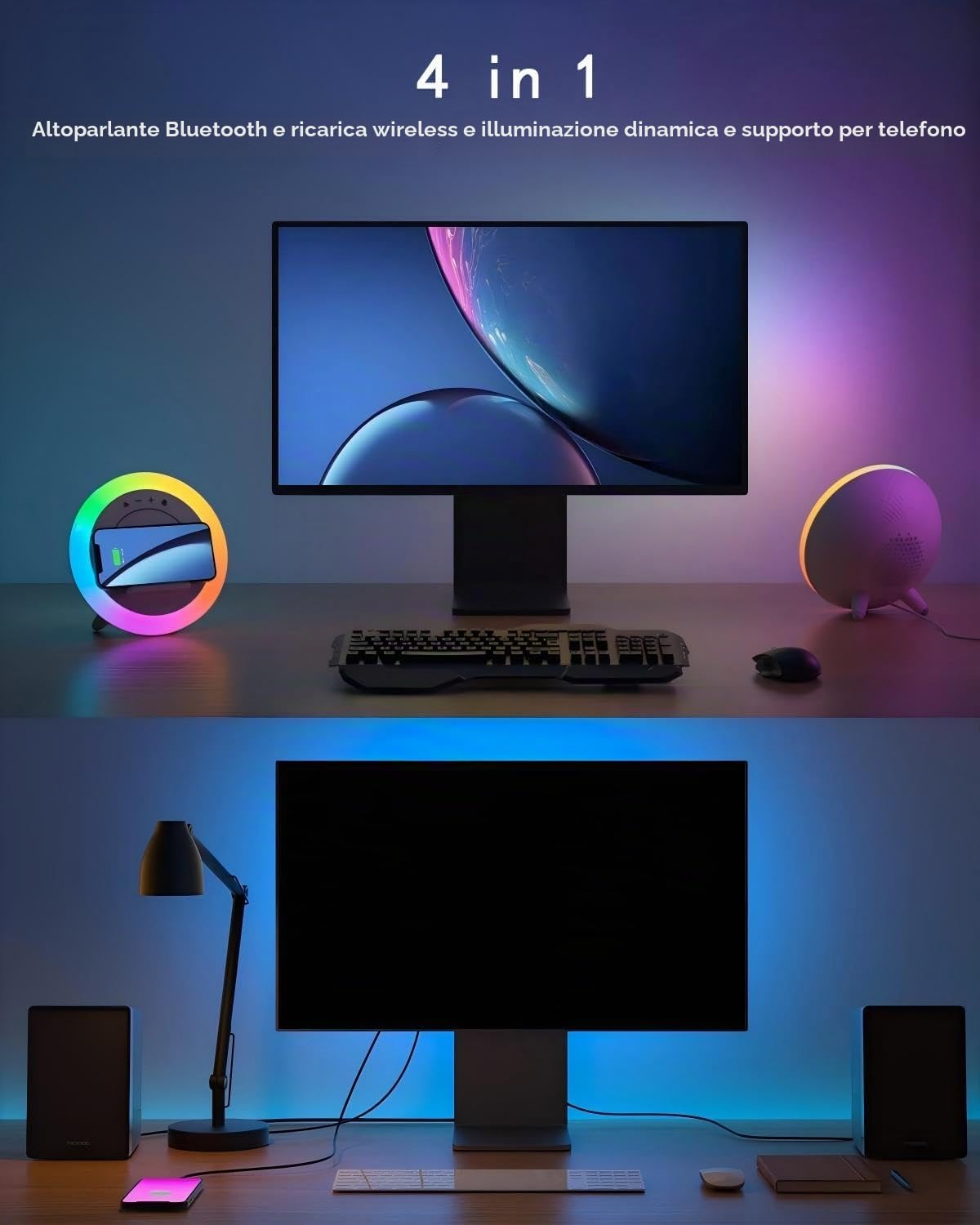 elzle Lampada Notturna a Cambio Colore RGB Lampada da Letto LED Regolabile