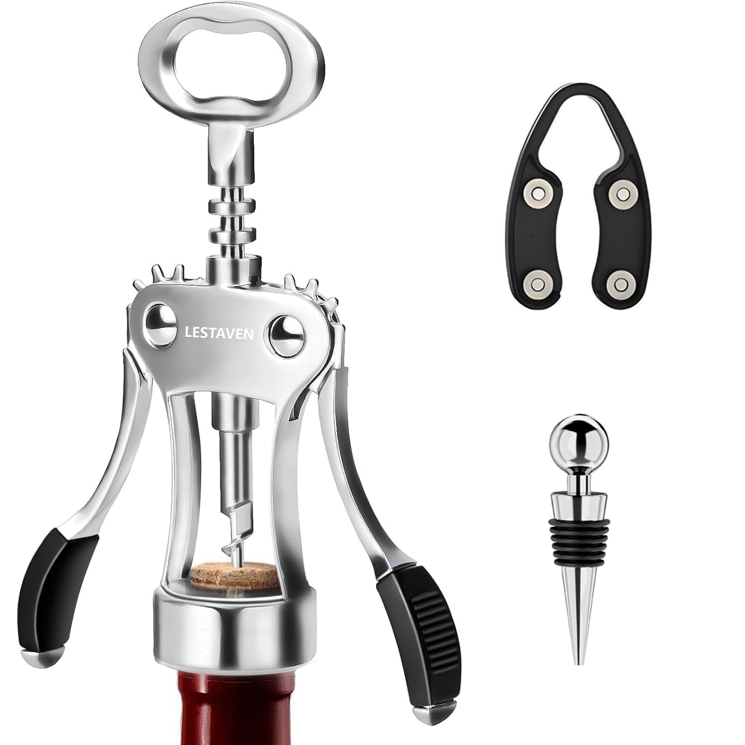 Stainless Steel Wing Corkscrew Wine Opener, Waiters Corkscrew Cork And Beer Cap Bottles Opener Remover Used In Kitchen Restaurant Chateau And Bars 2