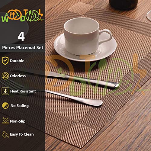 Image of Placemats and Table Runner - Heat-Resistant Mats for Dining Table - Kitchen Set (4-Piece Placemats, 1-Piece Runner, Brown)