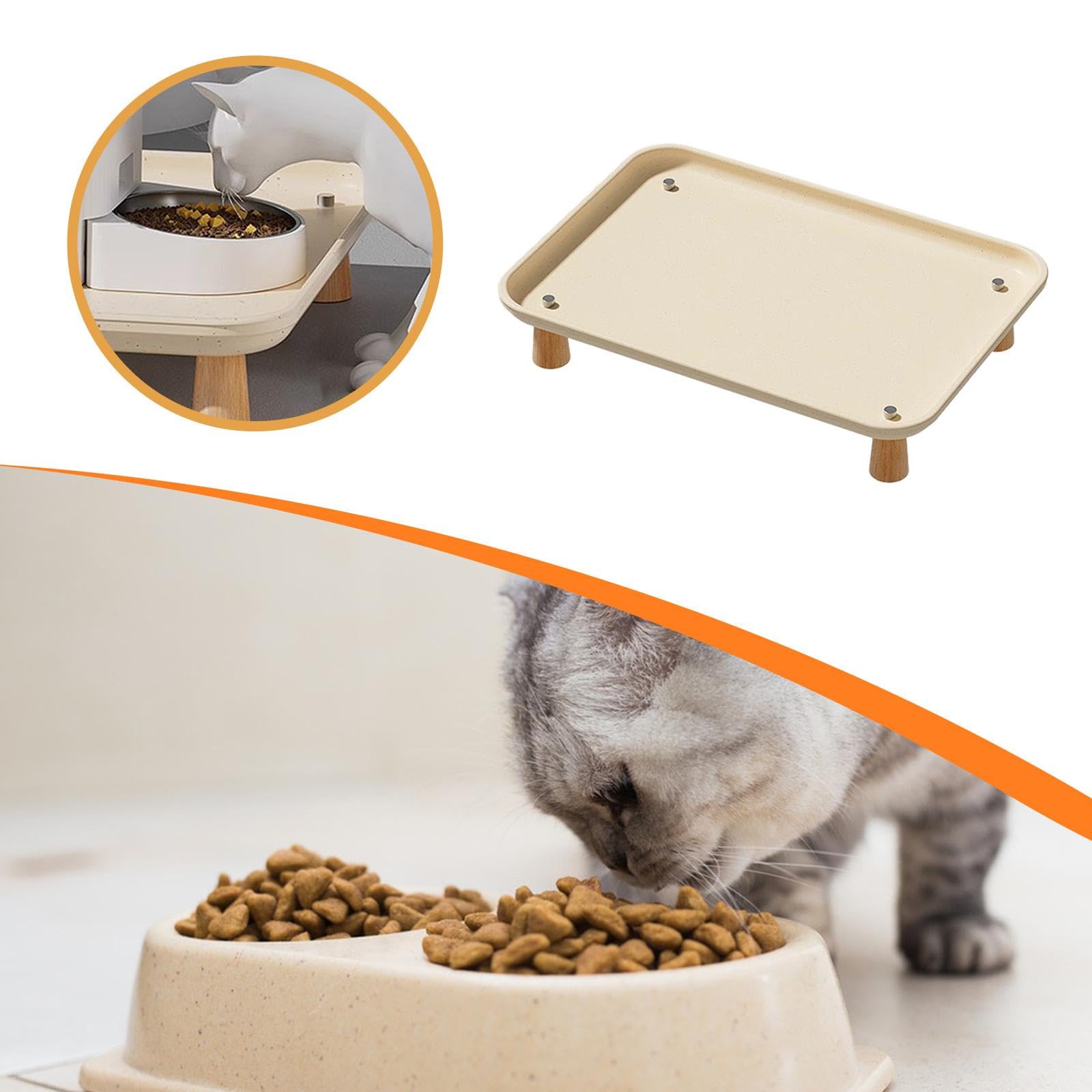 Supporto Rialzato Ciotola per Gatti Dispenser Cibo Animali Mensola Elevata Portaciotole Alzato Struttura Stabile in Legno E Metallo Adatto per, Bianco