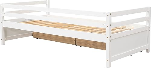 Miniatura 8 de Marco de sofá cama de madera de tamaño individual con 2 cajones de almacenamiento para dormitorio y sala de estar