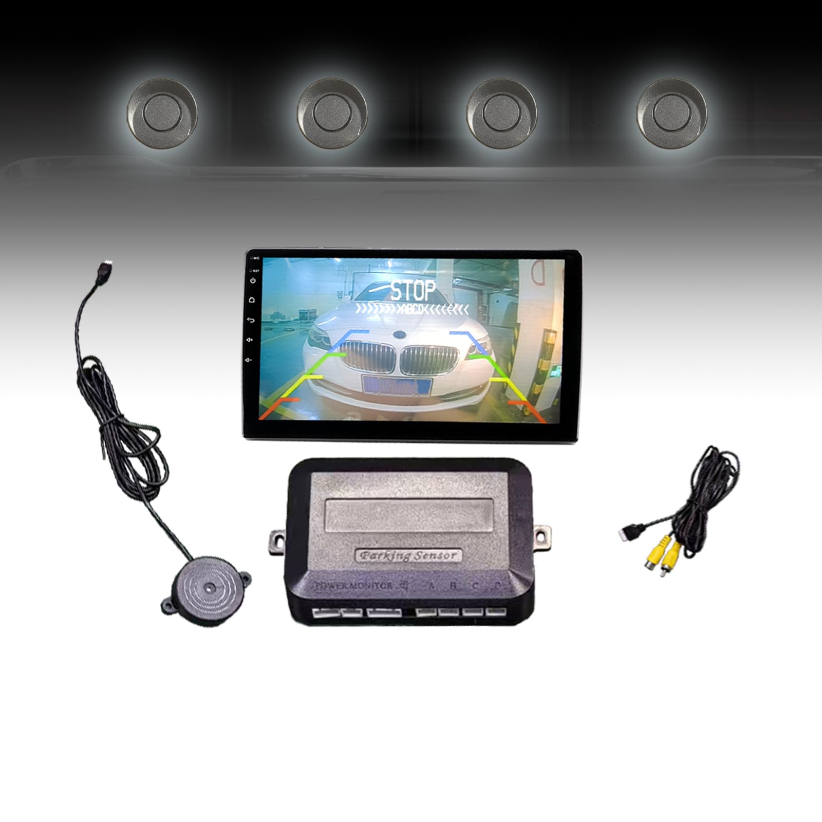 Parking Sensor Kit LCD - Displays Data on Original Screen, Easy Rear Installation, Compatible with CVBS Cameras (Not for AHD), 20 Probe Colors to Match Any Vehicle（Darkgrey）