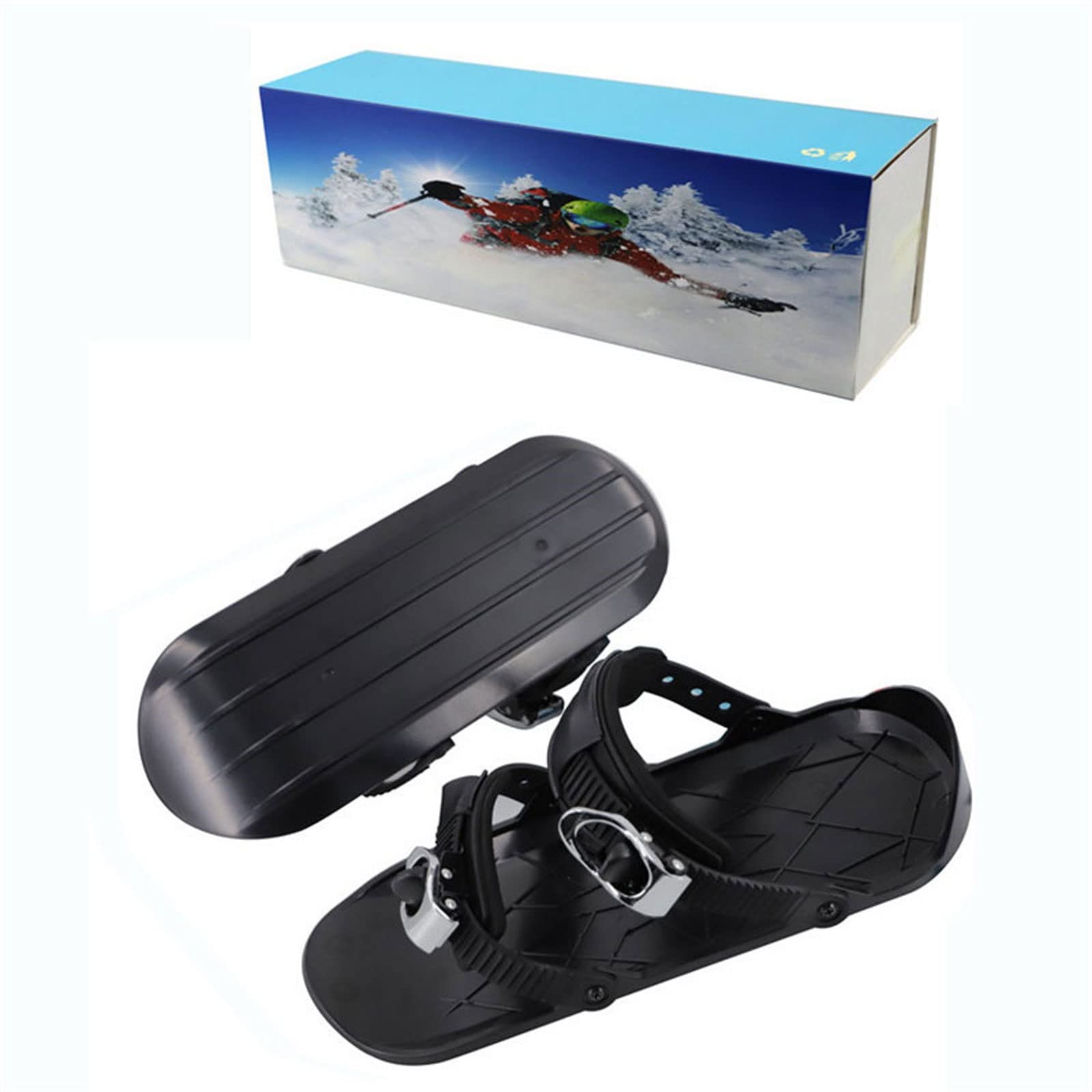Mini patins de ski pour la neige noirs avec fixations réglables et gants