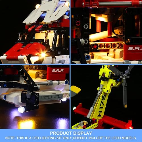 Miniatura 7 de VONADO Kit de luz LED para helicóptero de rescate Lego Technic Airbus H175 42145 (sin modelo), kit de iluminación de decoración compatible con