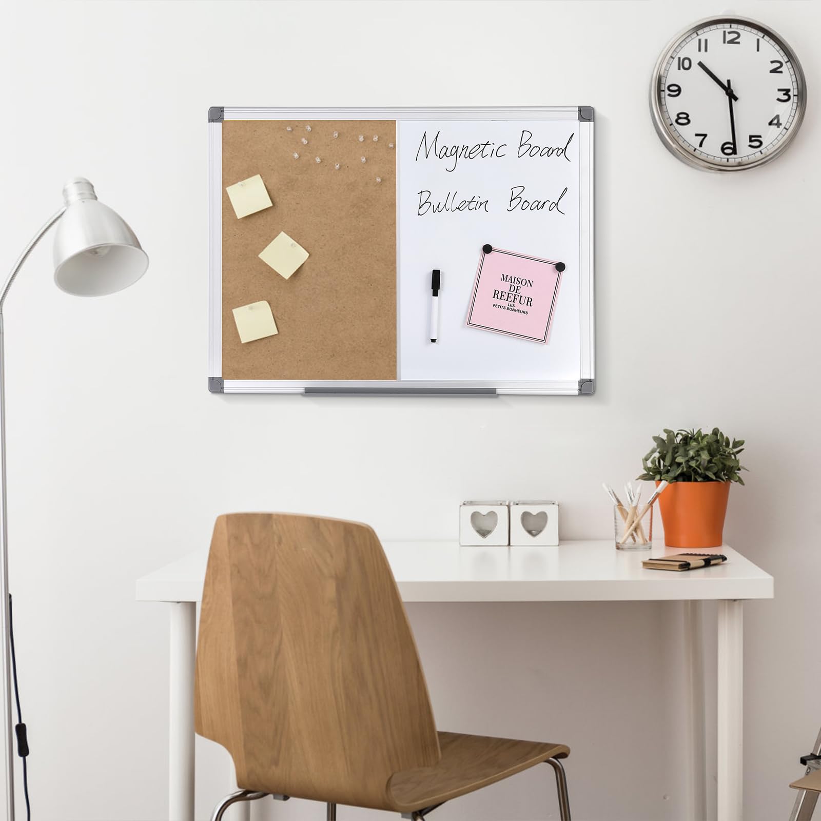 Swansea Whiteboard Magnettafel und Pinnwand Kork mit Aluminiumrahmen für Wohnung, Büro, Küche und Schule, 60X45cm