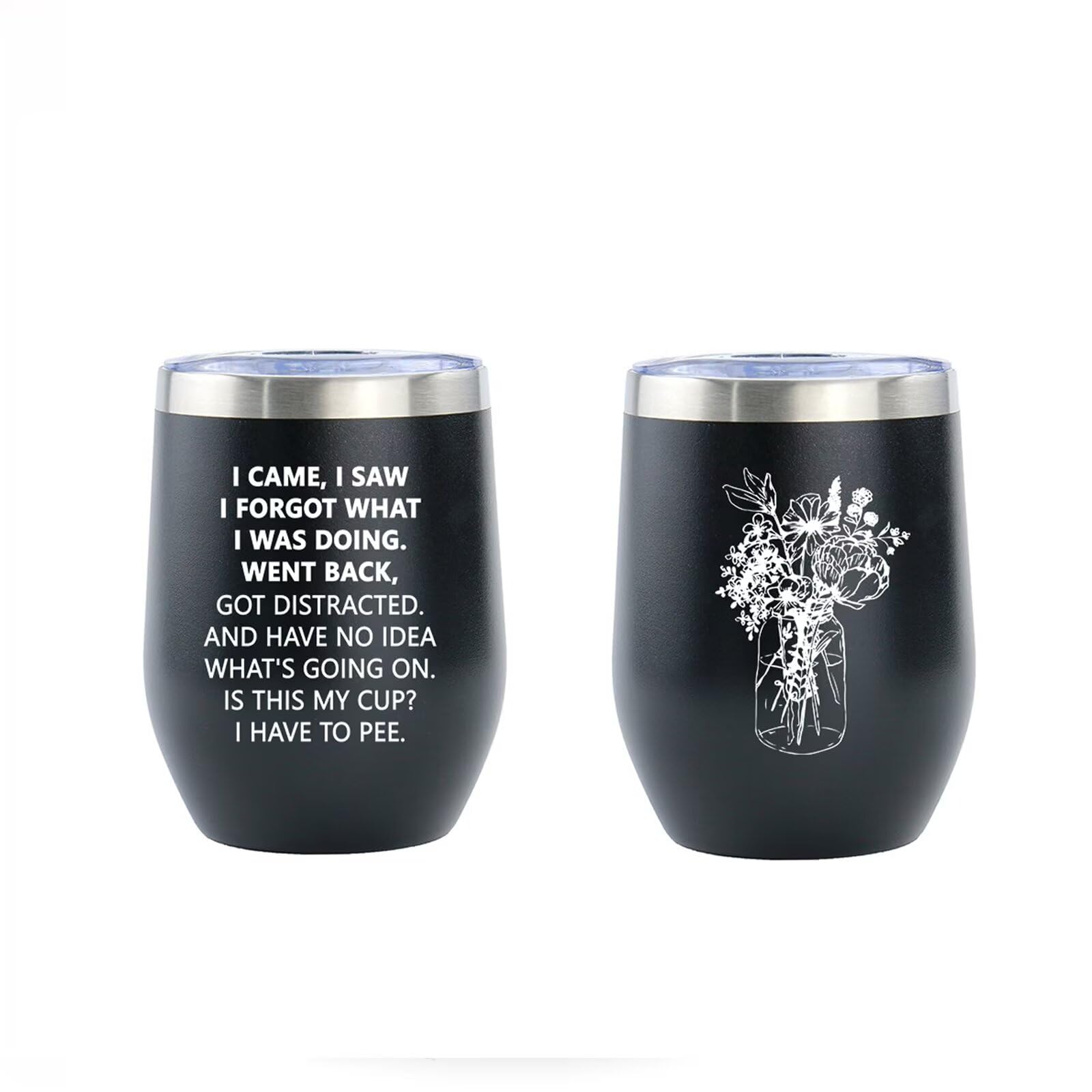 Cessfle I Came I Saw I Forgot Tumbler, Funny Senior Citizens, Retirement Birthday Gift, Funny Sarcasti Gifts for Elderly Grandpa Grandma Wife Husband, Insulated Wine Tumblers 12oz-Black