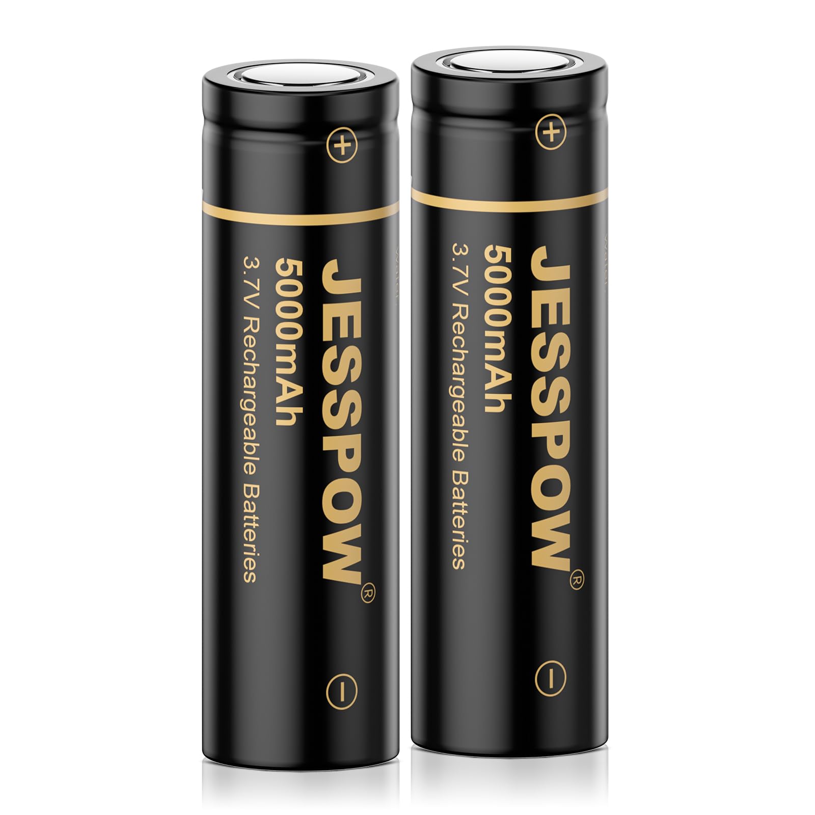 3.7 Volt Piles Rechargeables，5000 mAh 3.7V Batterie à Dessus Plat Haute Capacité pour Lampes de Poche, Lampe Fronta (Lot de 2)