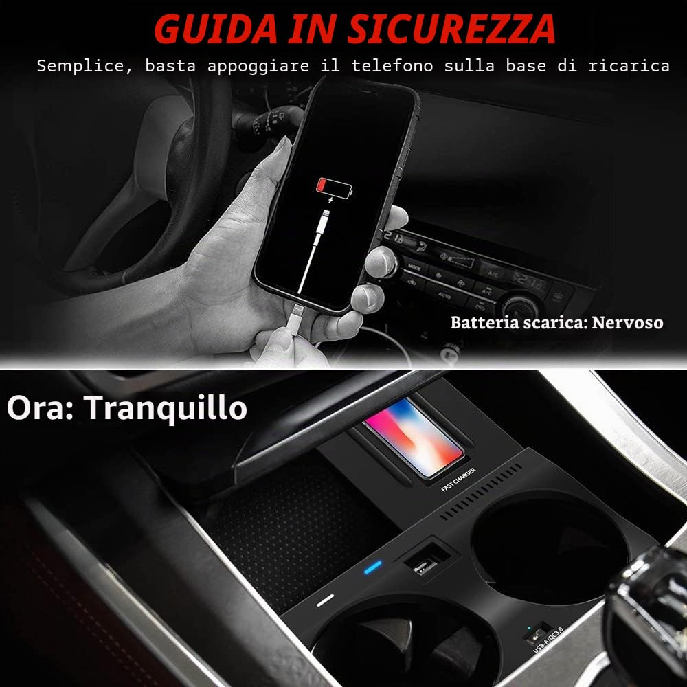Auto Caricatore Wireless Compatibile con BMW X5 X6 X5M X7 2020-2022 Supporta l'auto Originale con NFC Pannello Accessori Console Centrale 15W Rapida Ricarica Telefono Pad per iPhone Galaxy