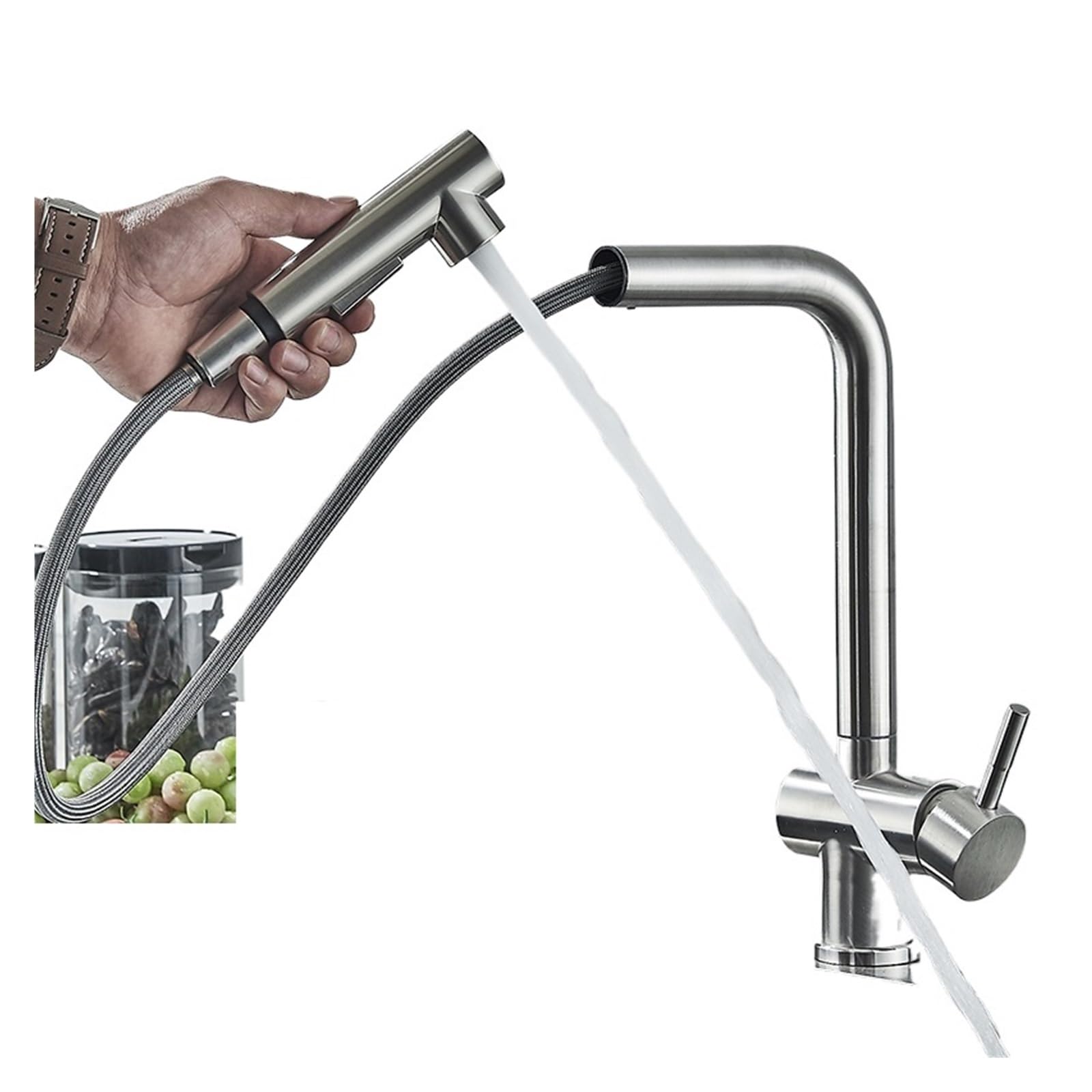 Soywim Brushed Nickel Kitchen Faucet, Cold Hot Water Mixer Crane Tap, Sprayer Stream Rotation Sink Tapware Wash For Pull Out,High-Pressure Resistant(Brushed Nickel)