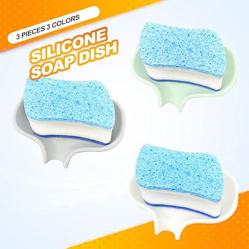 Miniatura 6 de Jabonera de silicona de 3 piezas, soporte para esponja, fregadero de cocina, baño, ducha, bandeja de jabón autodrenante, dispensador organizador de