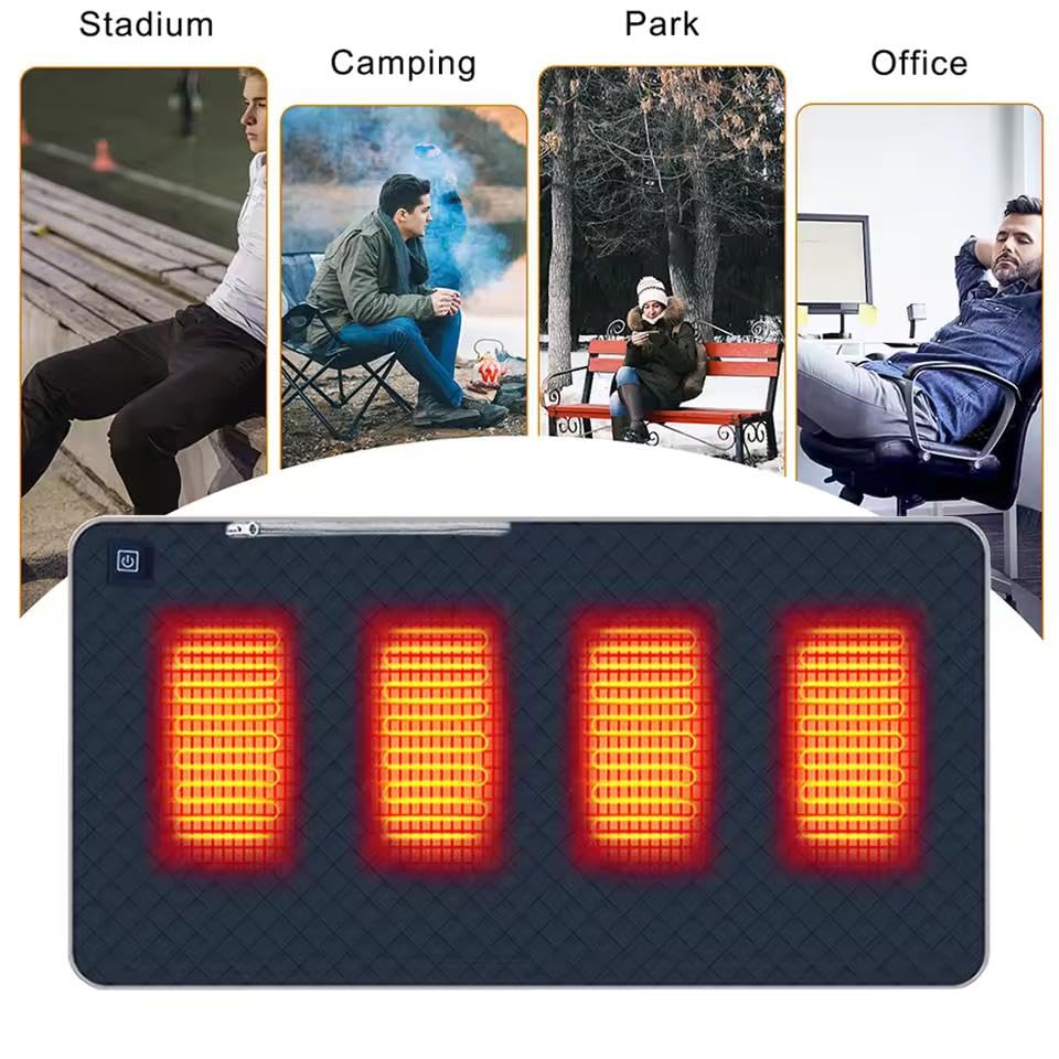 Beheiztes Sitzkissen, 45 x 90 cm Stadion Sitzkissen Beheizt mit 3 Heizstufen, Elektrisch Beheizbare Heizkissen Wärmekissen, USB Beheiztes Heizkissen für Stadion Ausflug Camping Bürostuhl Sofa
