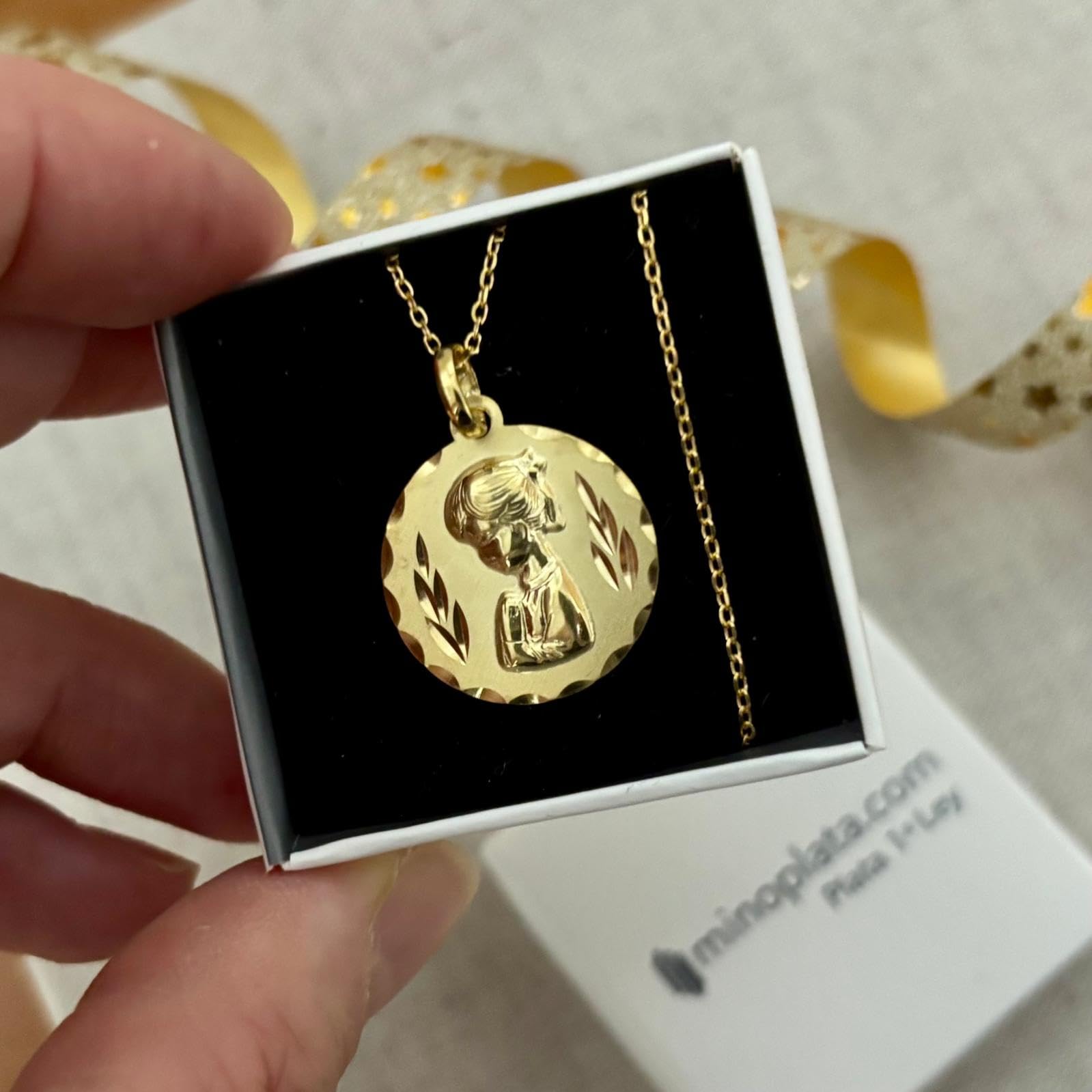Gargantilla Medalla Niña Primera Comunión Plata Chapada Oro