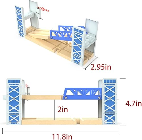 Miniatura 6 de Z MAYABBO Juego de accesorios de tren de madera, puente ferroviario de madera para vías de ferrocarril, 2 niveles de paso elevado compatible
