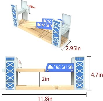 Z MAYABBO Wooden Train Set Accessories Wood Railway Bridge for Railroad Tracks, 2-Level Overpass Compatible for All Railway Tracks System