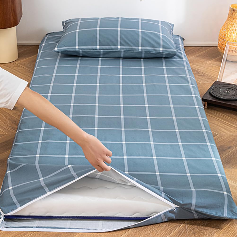 D,90x190cm,LDLCYCN 100% Cotton Floor Futon Mattress Cover with Zipper Dustproof Japanese Traditional Futon Mattress Cover Tatami Mat Cover Soft Mattress Protector Full Wrap Washable
