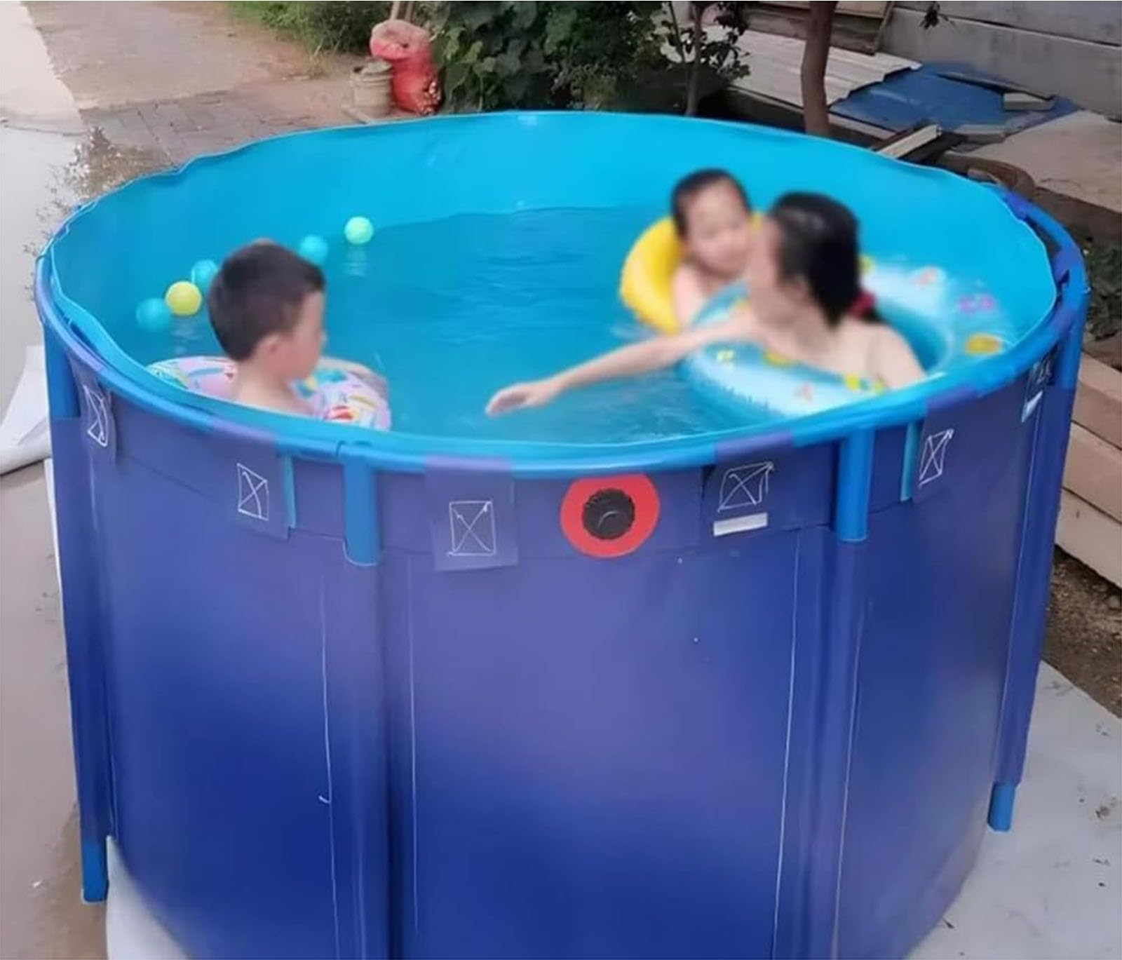 Aquarium en PVC avec vanne de vidange - 2 x 1 mètre, Aquarium temporaire adapté aux carpes koï, aux thons Rouges et aux Poissons d'eau salée - matériau en Toile, Bleu, idéal pour Une utilisa