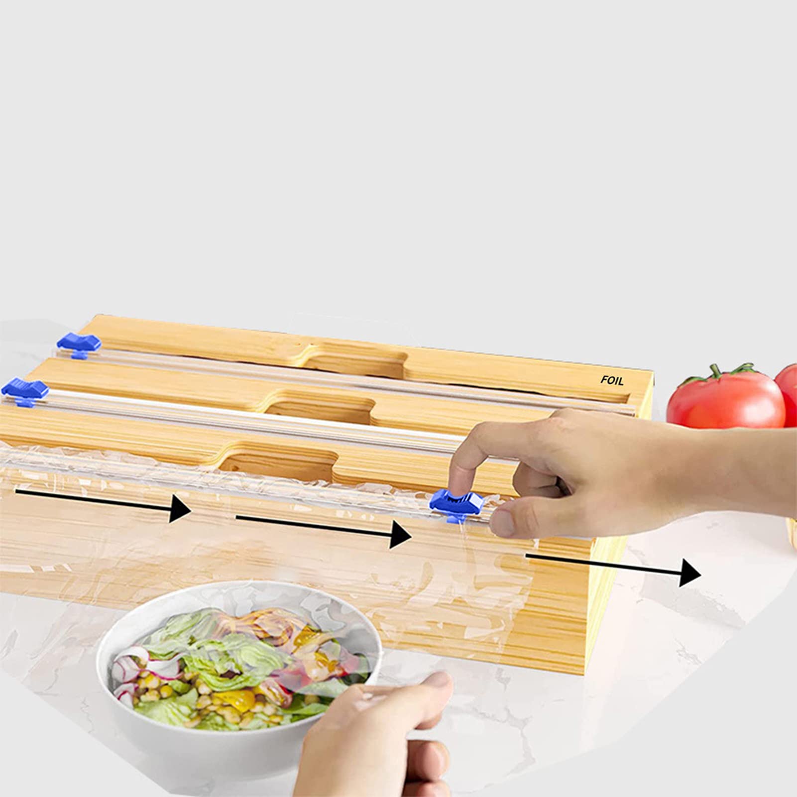 Dispenser per Pellicola Trasparente con Taglierino, Dispenser per Foglio di Alluminio E Carta Cerata,Dispenser per Pellicola Trasparente in Legno Robusto E Riutilizzabile