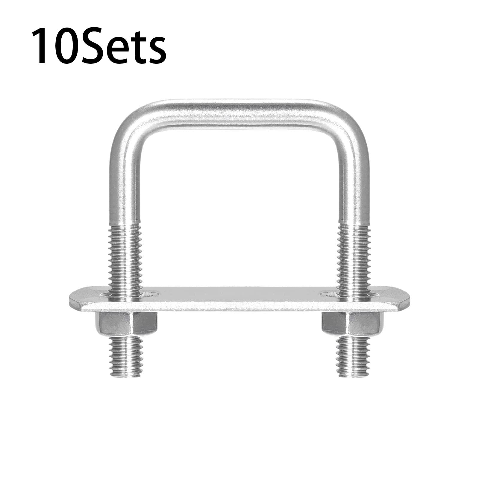 TOP-VIGOR 10 sets M6 Square U-Bolts, 30mm Inner Width 50mm Length 304 Stainless Steel U-Bolts with Nut - Image 3