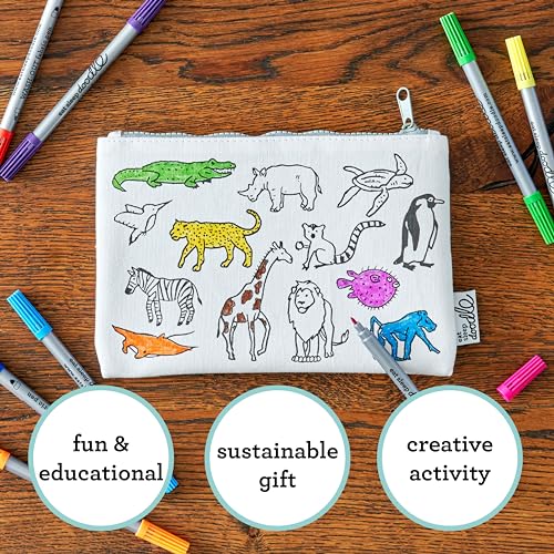 Image of eatsleepdoodle DIY Coloring World Map Pencil Case for Kids with 10pcs Washable Markers, Reusable Art Supply Organizer, Fun Arts & Crafts Activity for Boys & Girls, Creative Gift Idea for Ages