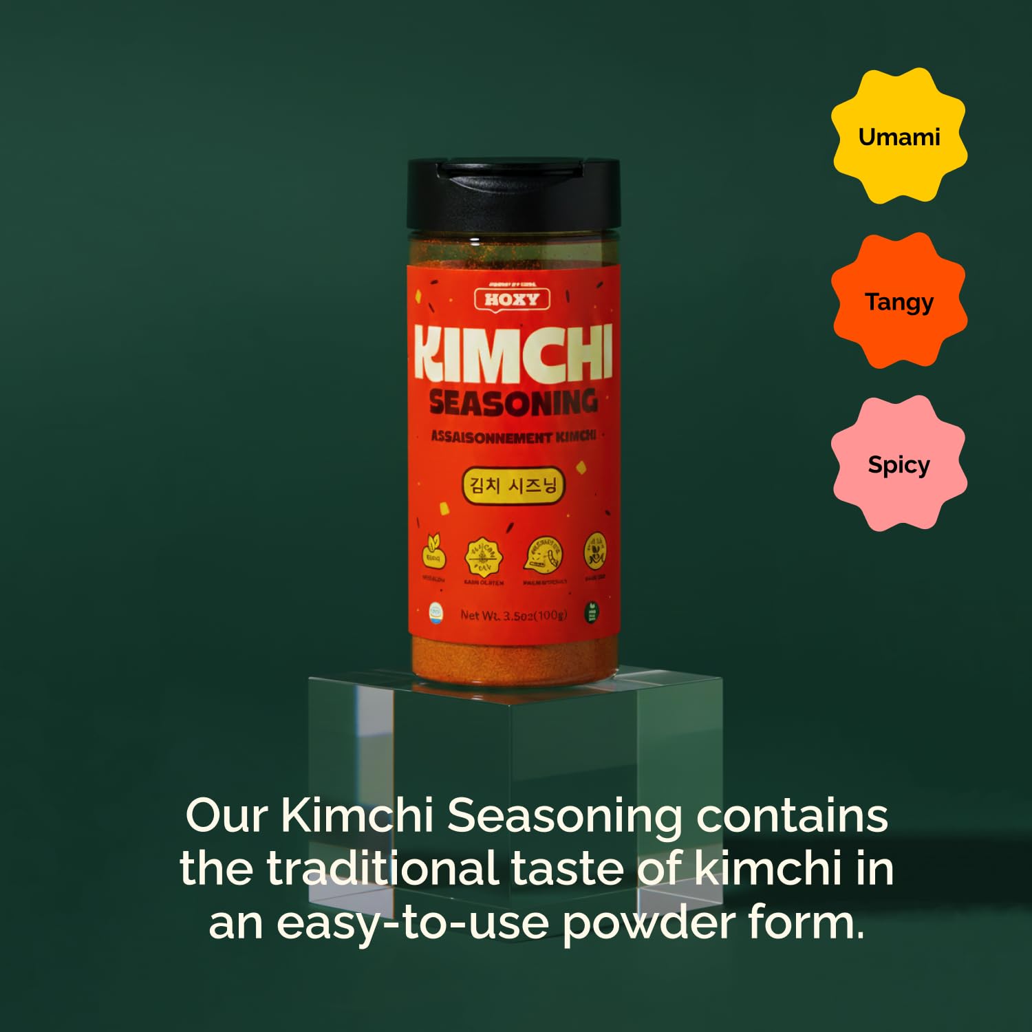 HOXY Journey of Korea Kimchi Seasoning Mix 3.5 oz - ORIGINAL Spicy Seasoning Mix, Rich in Probiotics, Vegan, Gluten Free, NON- GMO, BBQ Dry Rub for Any Meat, Seafood & Vegetables (3.5Oz (Pack of 1))