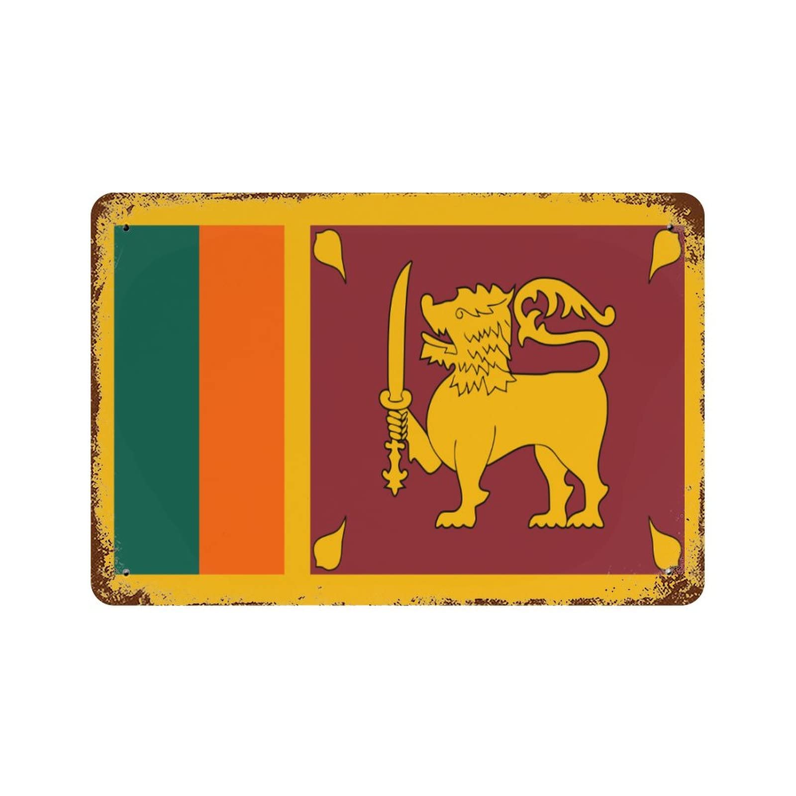Yelolyio Vintage Metal Sign Sri Lanka National Flag Retro Tin Signs Metal Plate Sign Street Signs Cafe Bar Pub Beer Club Wall Home Decor 12" X 8"