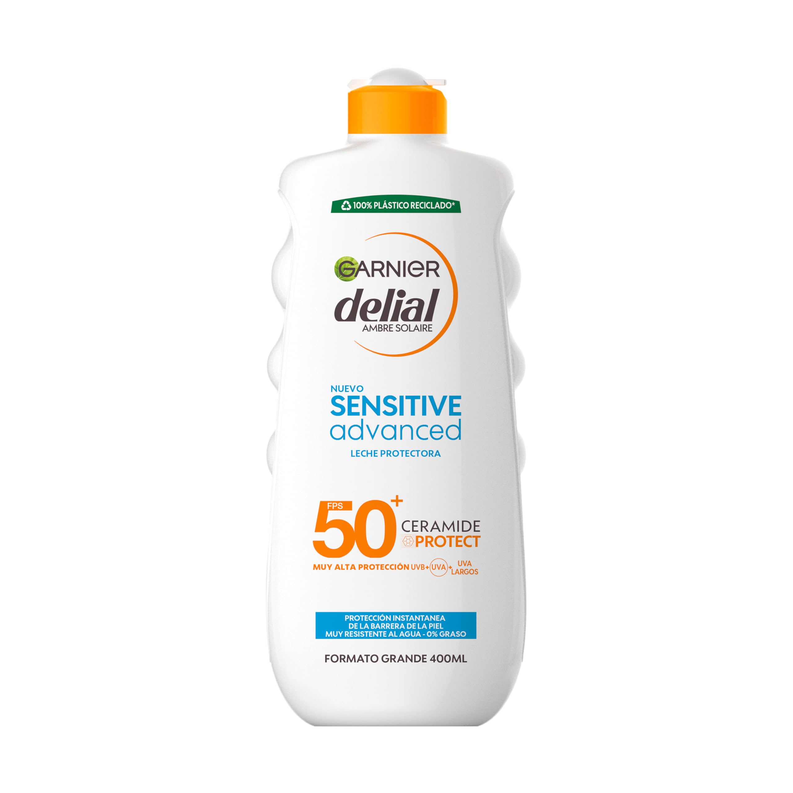 Garnier Delial Sensitive Advanced - Leche Solar para Pieles Claras, Sensibles e Intolerantes al Sol, Alta Protección IP50+ - 400 ml