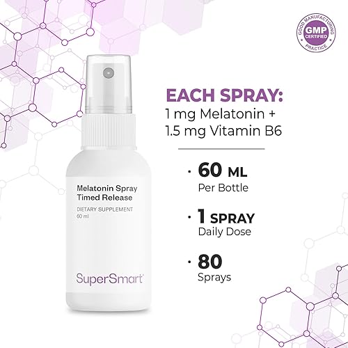 Miniatura 6 de Supersmart - Spray de liberación temporal de melatonina de 1 mg - Ayuda a reducir el tiempo para conciliar el sueño, sin OMG y sin gluten, 2.0fl oz