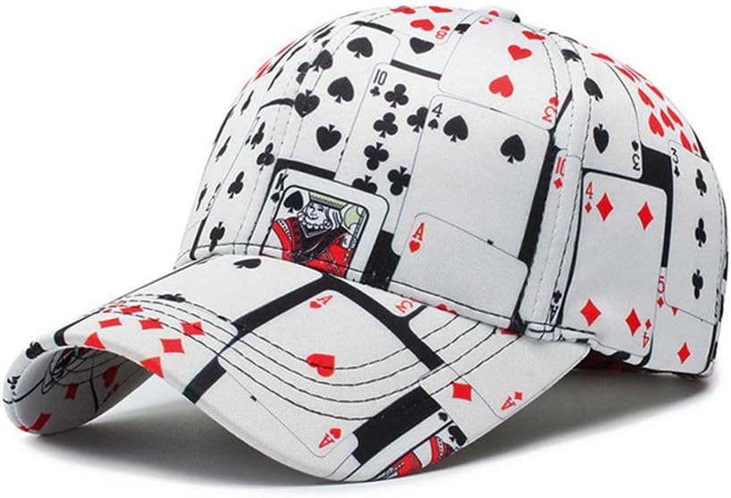 Unique Poker Playing Card Print Baseball Cap Adjustable Baseball Hat Cap Visor Unisex Hip Hop Hat White