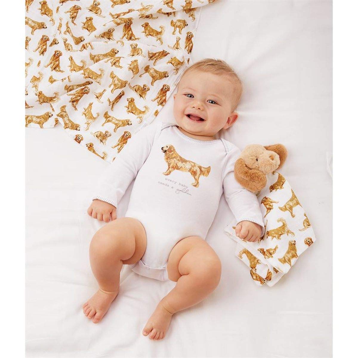 Mud Pie Dog Print Baby Crawler Bib Gift, Golden Retriever, 0-6 Month