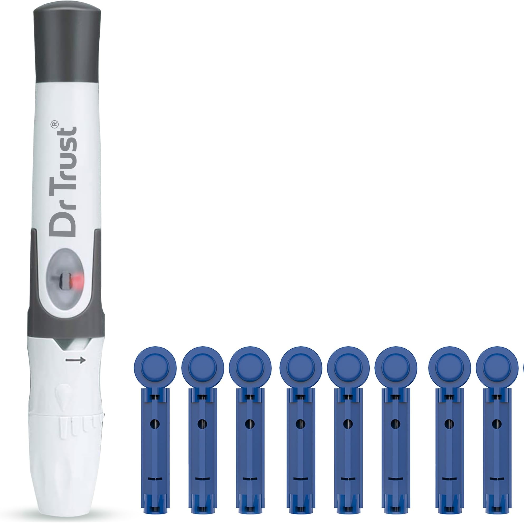 Dr Trust USA Lancing Device Pen & 50 Round Lancets (Compatible for use with all brands of Glucometers), White