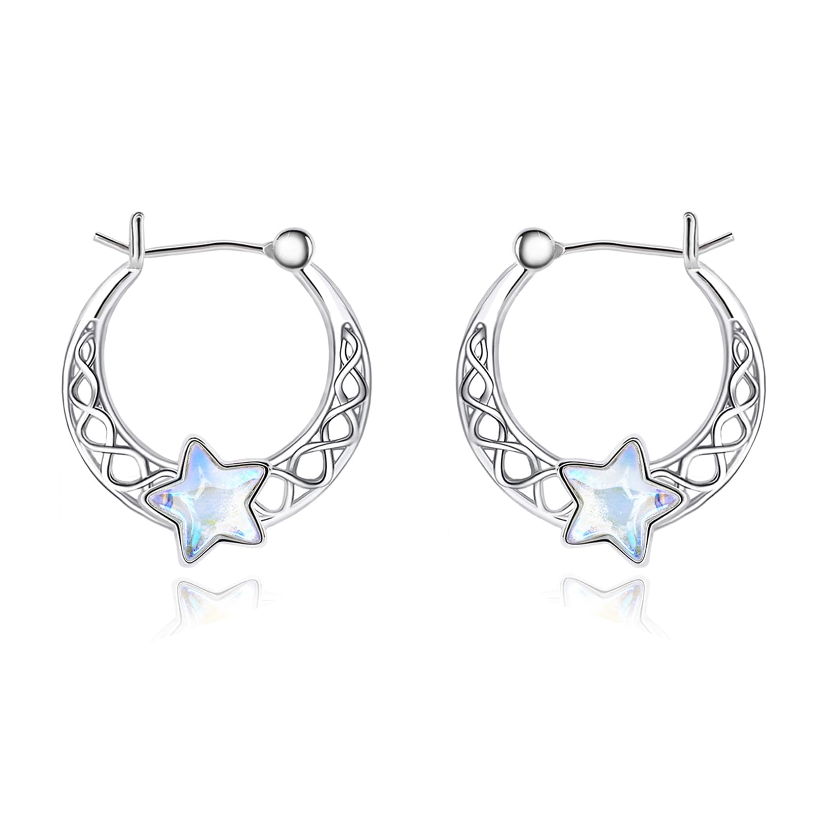 Moon Star Hoop Earrings For Women Sterling Silver Star and Moon Dangle Drop Tassel Earrings Fashion Jewelry Gift for Daughter Girlfriend Mom