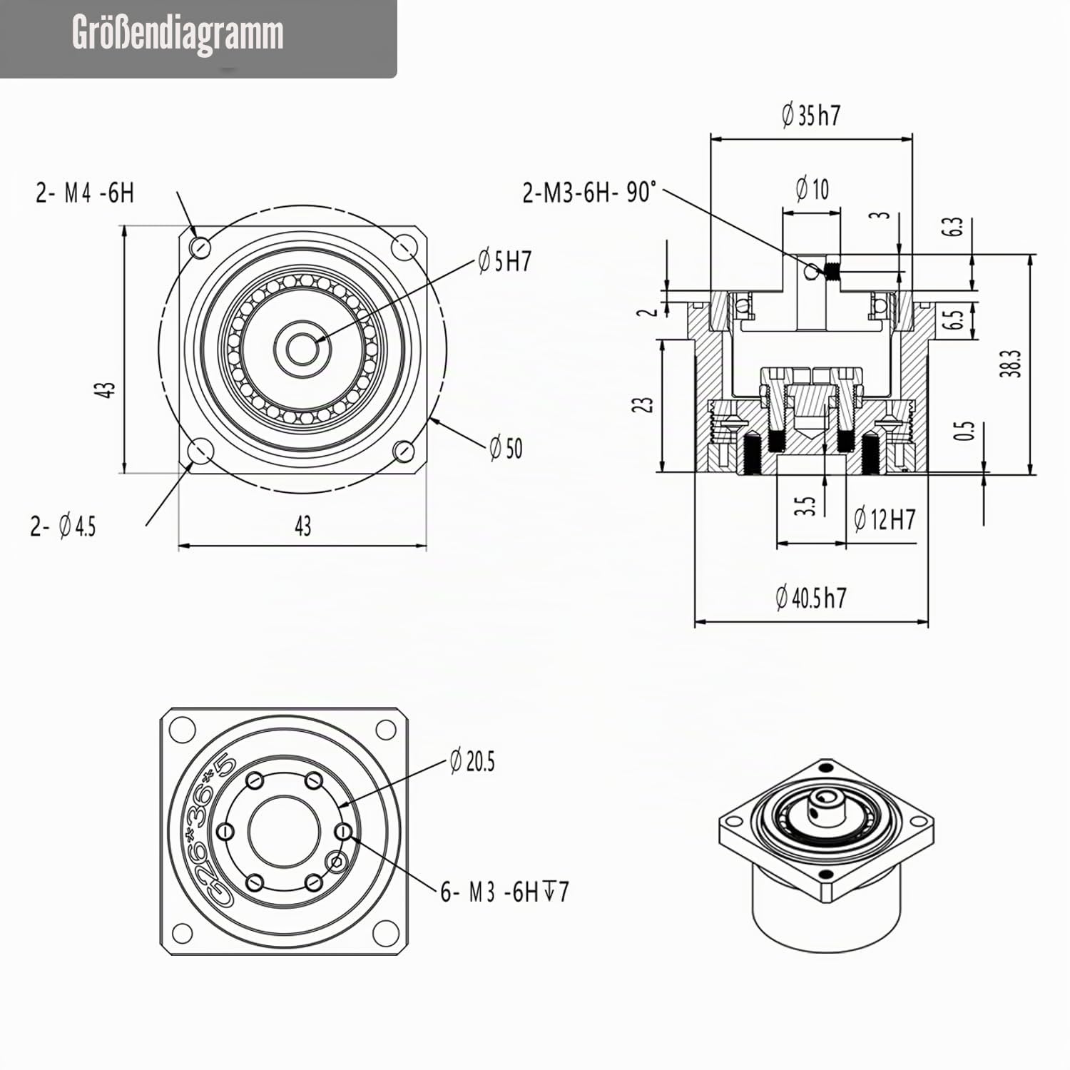 Harmonic Gear Drive Reducer Small Strain Wave Getriebe Getriebe 50:1 Rotary Reduction Actuator, Passend für Nema 17 Schrittmotor (Flanschausgang)
