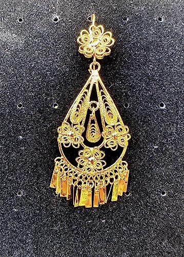 Folklorico Mexican Filigree Gold Earrings - Traditional Jewelry from Oaxaca, Flower Tear Drop, Mexican Earrings4
