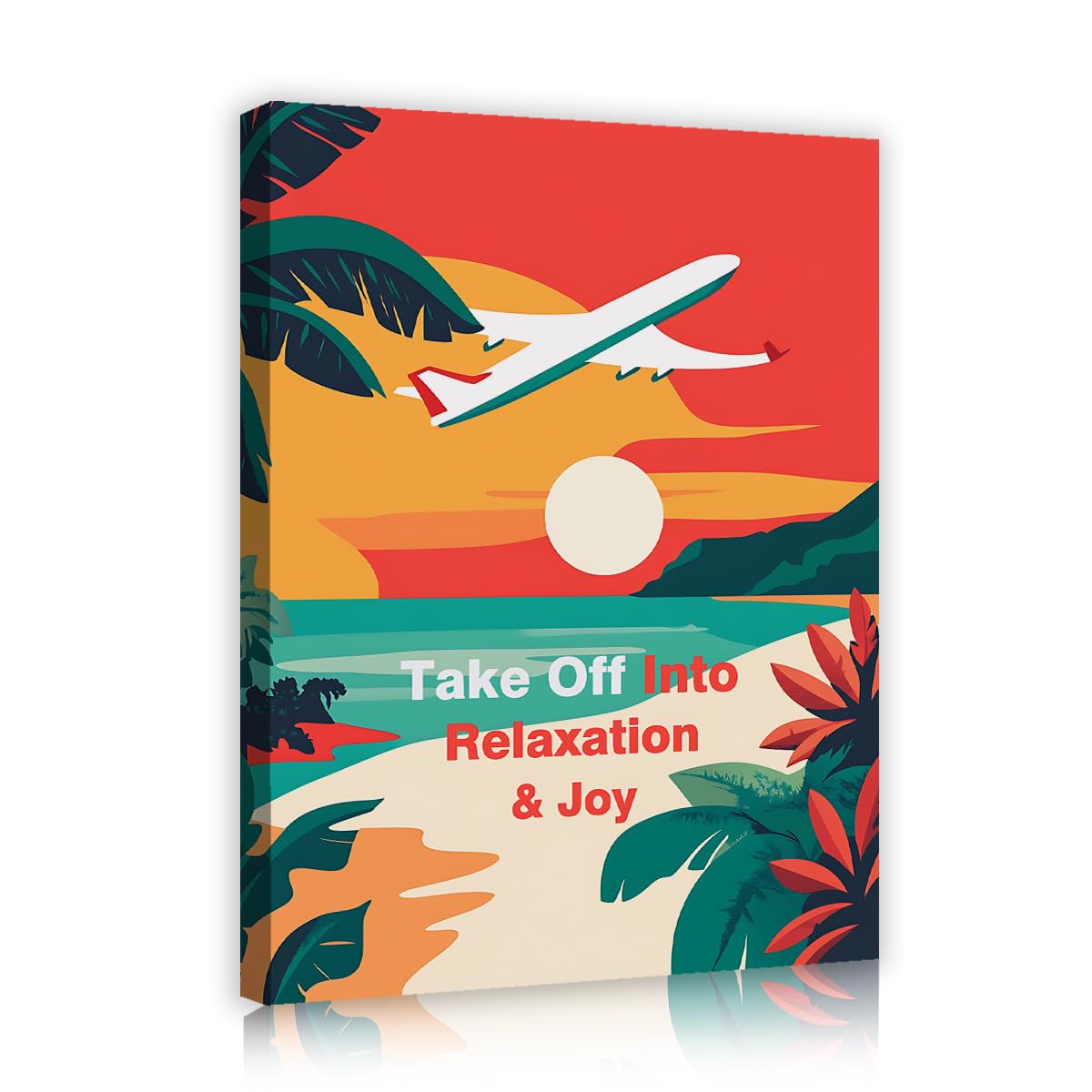 SHENGPOSTER Inspirational Wall Art Posters Sunset Island Scenery Wall Prints Tropical Beach Airplane Canvas Wall Art Summer Vacation Home Decor Innerframe 90x115cm