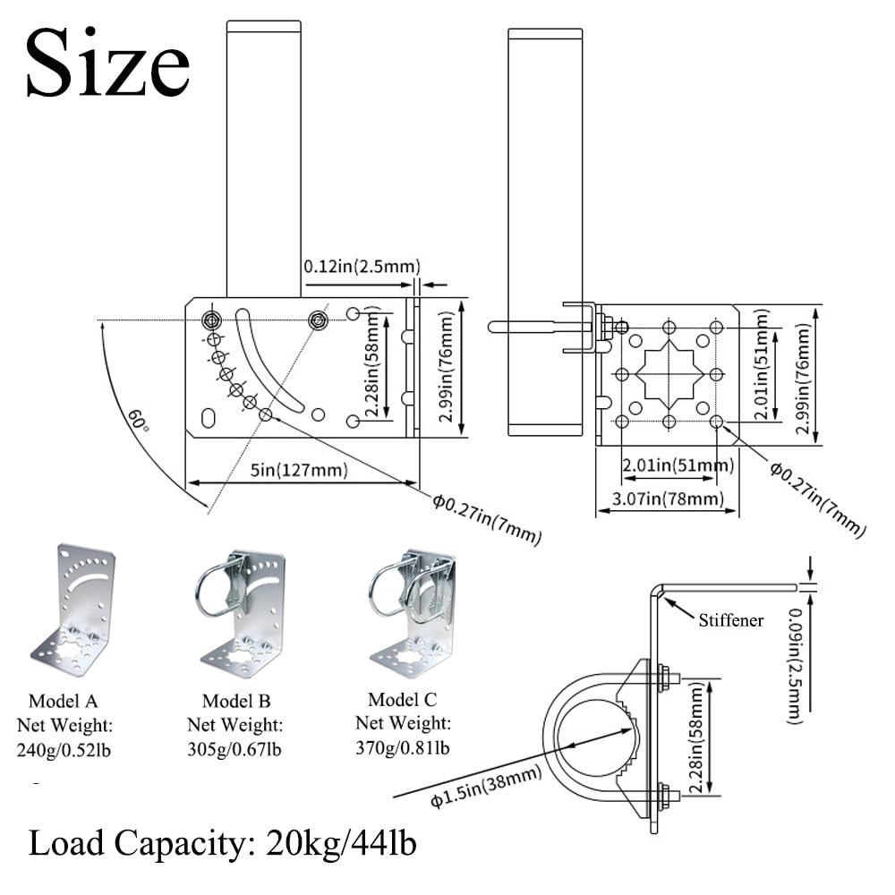 Lot de 3 supports de montage pour mât d'antenne, pont WiFi sans fil, support de montage mural extérieur pour toit, accessoires de matériel, kits de montage de poteau d'antenne