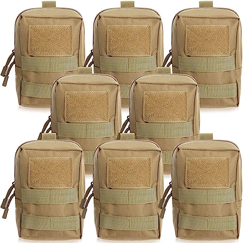 Cunno 8 Pcs Molle Pouches Tactical Molle Pouch Vest Pouch Cell Phone Belt Pouch Waterproof Waist Bag Pack Utility EDC Pouch Bag Compact Accessories Gadget Pocket Organizer(Khaki)