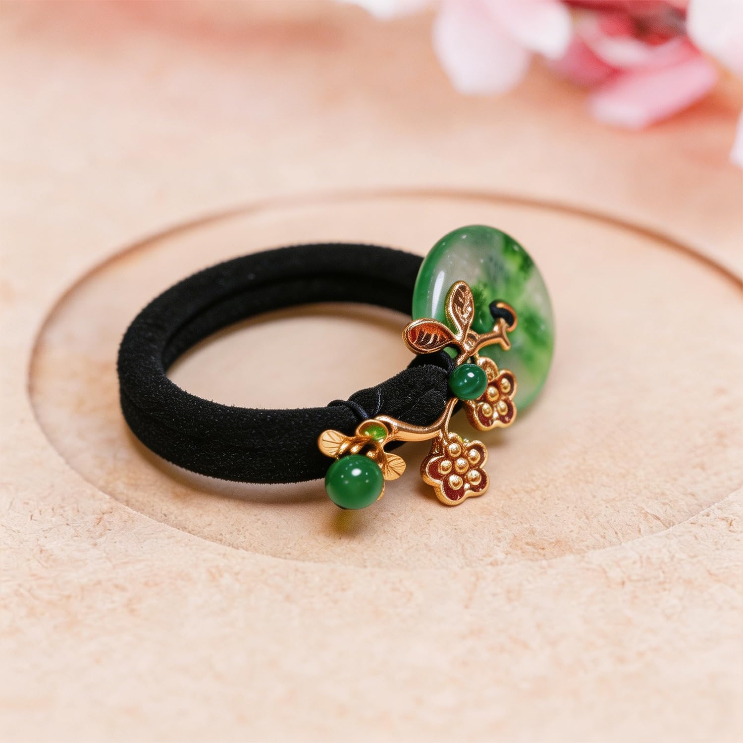 Amazon.com : Vintage Chinese Natural Jade Gemstone Hair Tie, Retro Hair  Accessories for Women, Flower Hair Elastic Rope, Emerald Pearl Ponytail  Holder, Green Chalcedony Donut Jewelry for Chinese Traditional Dress :  Beauty