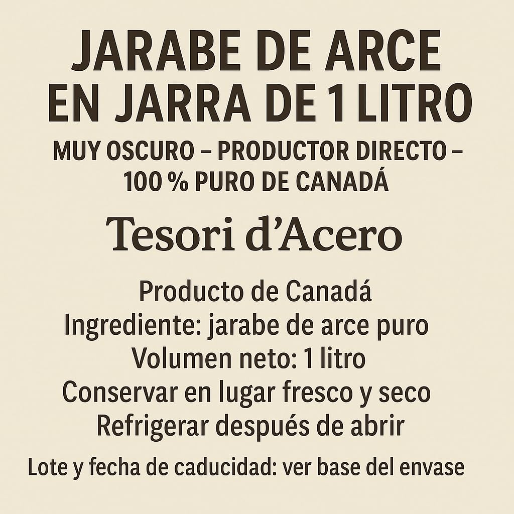Sirop d'érable en cruchon de 1 litre - Trés foncé - Direct producteur - 100% pur du Canada - Les Trésors d'érable