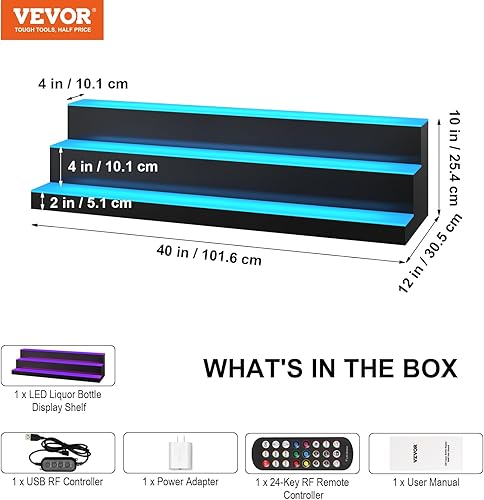 Miniatura 7 de VEVOR Pantalla de botella de licor con iluminación LED, 3 niveles de 40 pulgadas, compatible con USB, estante iluminado de bar para el hogar