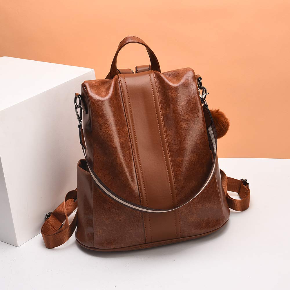 INOVERA (LABEL) 20 Ltrs Girl's Vegan Leather Travel Anti Theft Backpack With Shoulder Strap, 31.5L X 14.5B X 33H Cm (Brown) 4