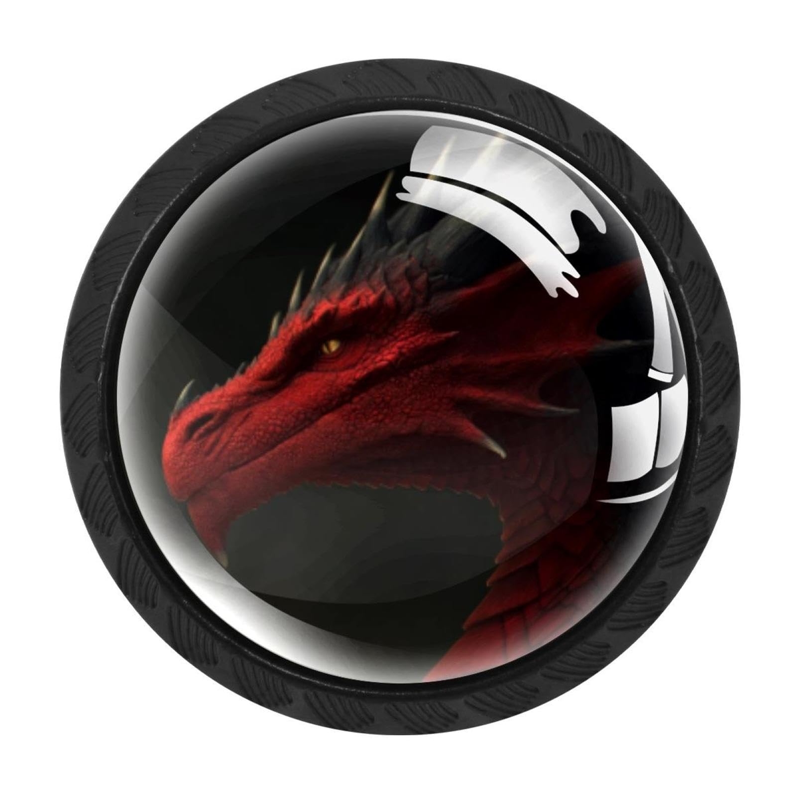 CHENZZZZ 4 Pieces Round Cabinet Knobs Rustic Dresser Knobs, Drawer Cupboard Wardrobe Cabinet Pulls Handles Hardware for Home Kitchen Furniture, Red Black Dragon (1)