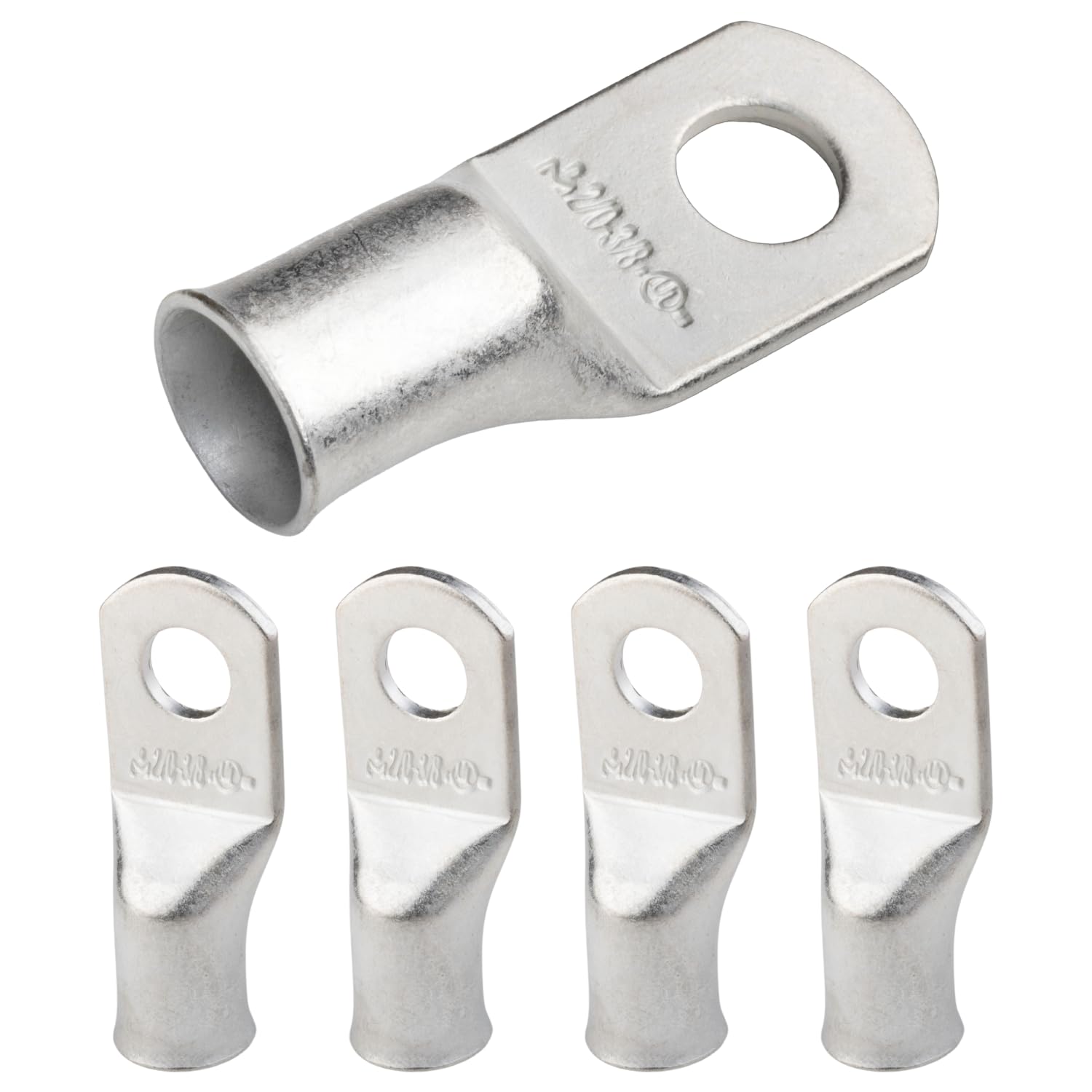 SELTERM 2/0 AWG (70 mm²) - 3/8" (M10) ⌀ Hole UL Marine Grade Wire Lugs, Battery Cable Ends, Tinned Copper Eyelets, Tubular Ring Terminal Connectors [B80] - 5 Pack