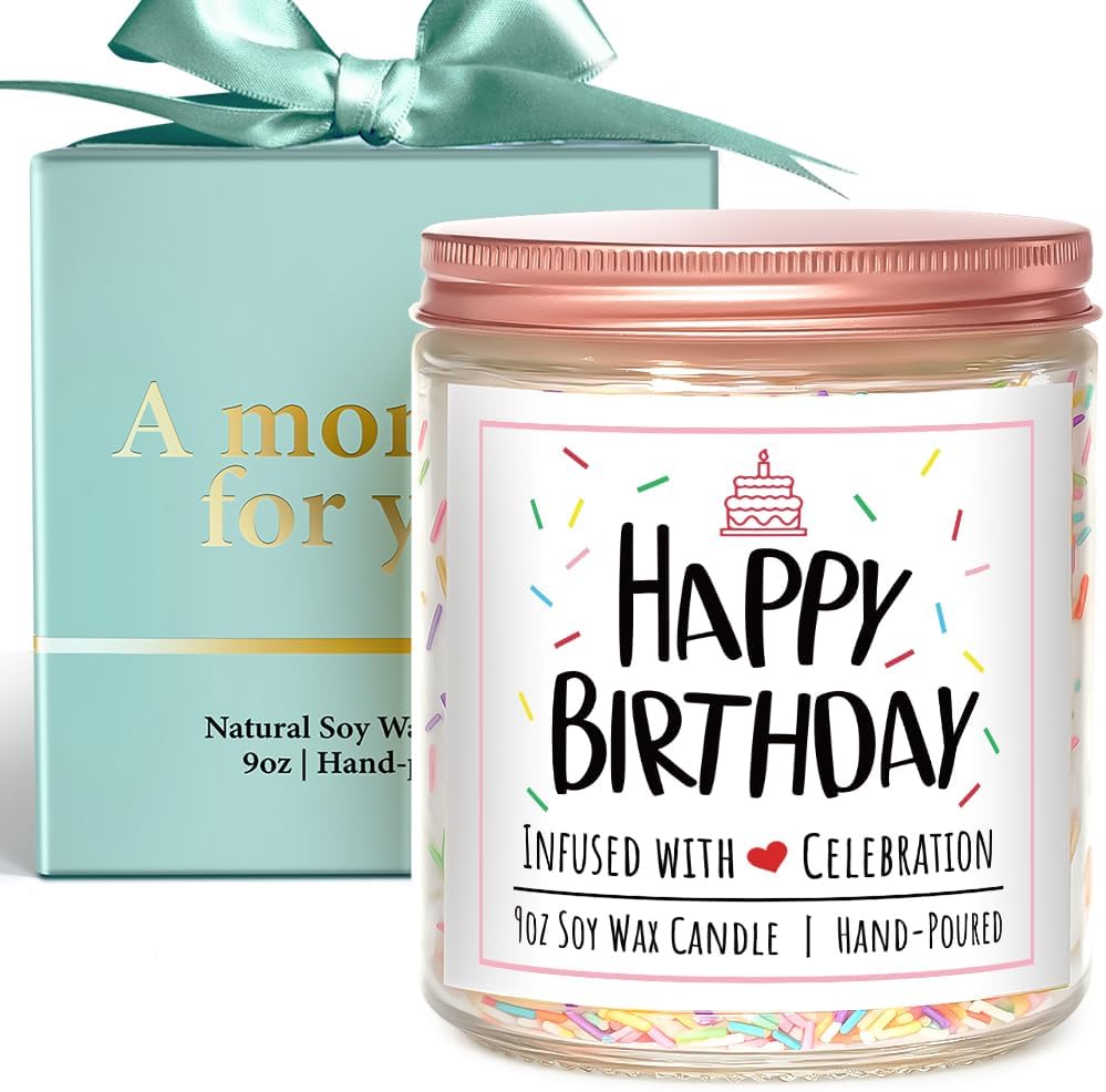Funnyuncle Happy Birthday Candles Gifts for Women,9oz Lavender Scented Soy Wax Candle for Friend Birthday, Christmas