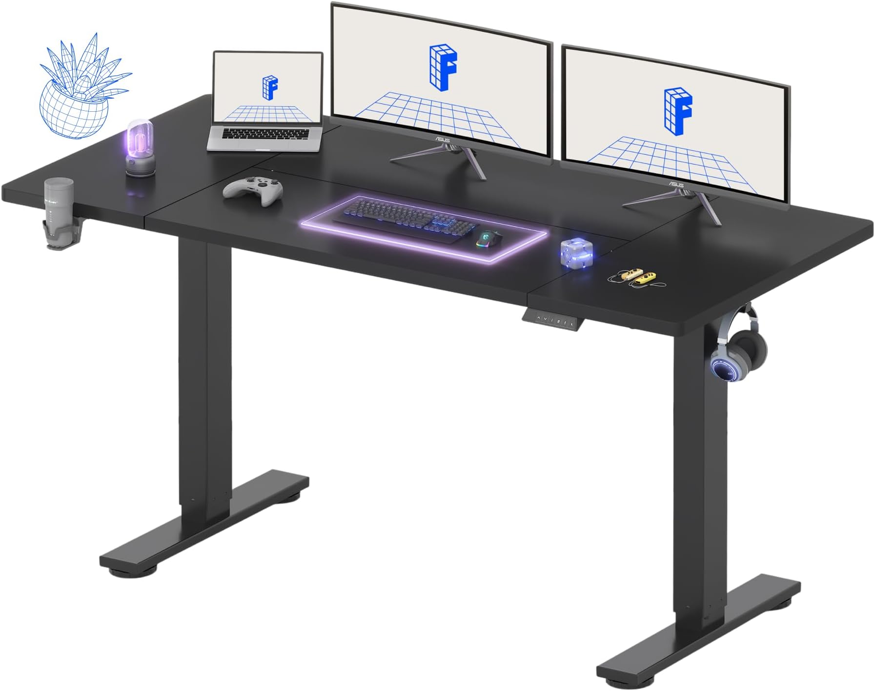 FLEXISPOT 63x32 Inch Electric Large Standing Desk for Home & Office, Spacious Splice Board Desk with Cable Management & Organizer, Cup Holder & Hook, Black