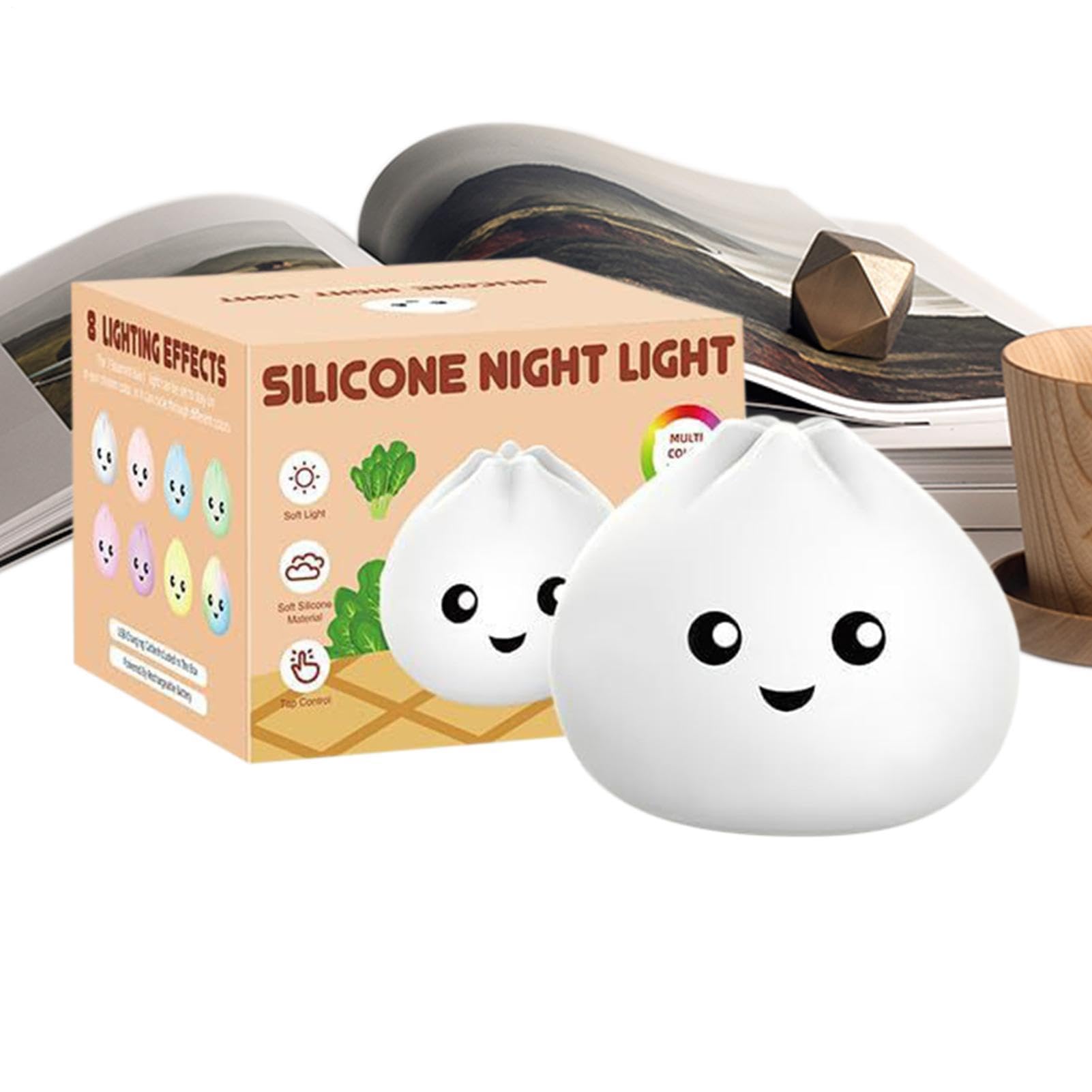 Silicone Night Light, Dumpling Toy Lamp, Tap Control with Soft Glow, Bedroom Accessory with Gentle Comfort, 4.72x3.94x3.74 inches Portable Bedside Utility, Decorative Table Lamp for Kids Teens Adults