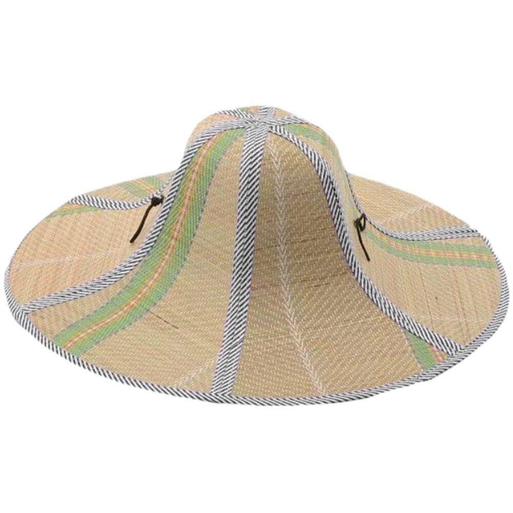 Bemvp Floppy Straw Hat Wide Brim Foldable Straw Hat Fishing Sun Cap Travel Panama Hat Drawstring Woven Cap Rattan Hat Chinese Farmer Hat