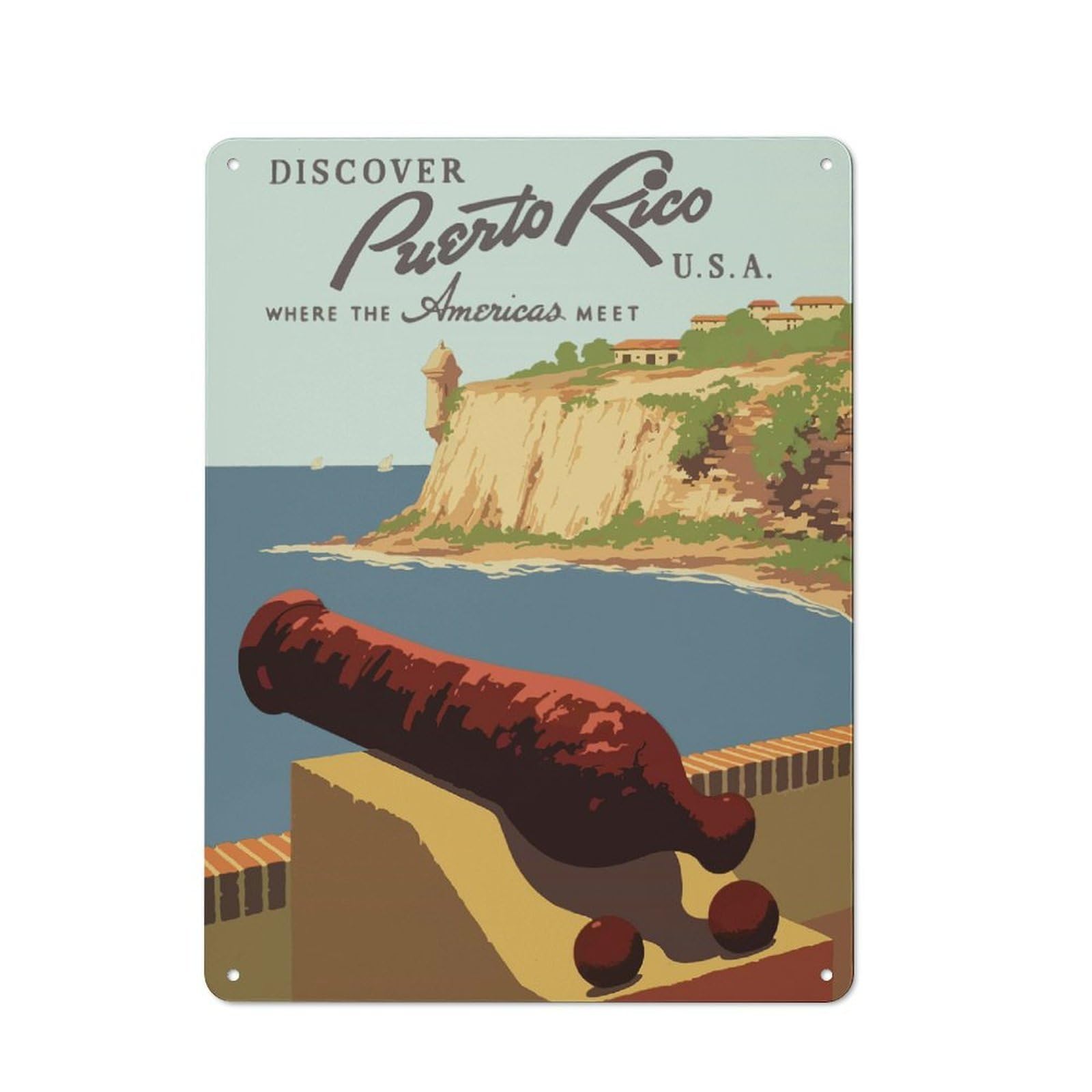 Junmoney Style-3 Tin Wall Plaque 40X30cm With Puerto Rico Travel For Studio Or Craft Room, Suited To Studio Decor Lovers
