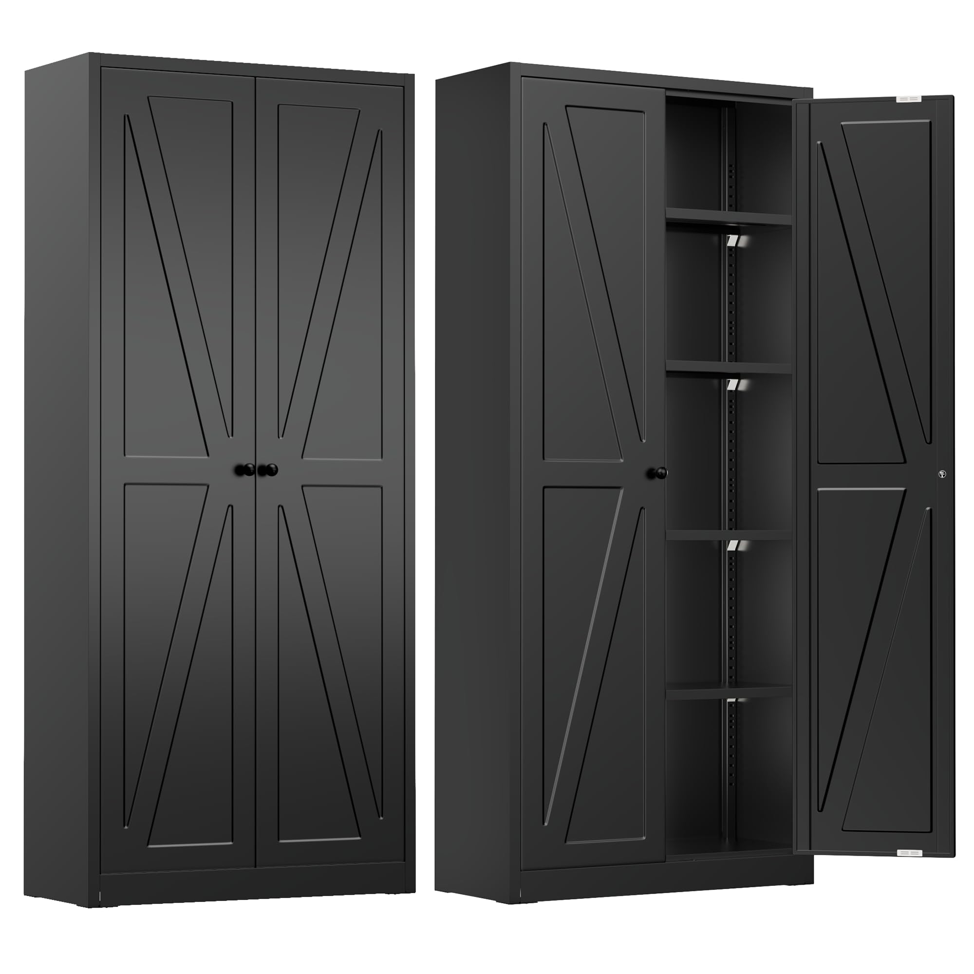 INTERGREAT Metal Storage Cabinet with Magnetic Doors, 63" H Modern Classic Style Metal Cabinets with 2 Doors and 4 Adjustable Shelves for Home Office, Kitchen, Bathroom (Black)